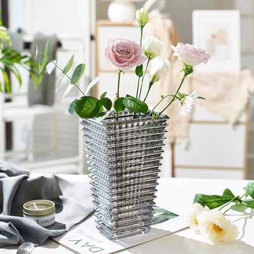 23cm Kristallglas Vase, Dicke klare Glas Blume Vase, große dekorative Vasen Blumenarrangement Hydroponic Ornament für Home Esstisch, Geschenk für Hochzeit, Housewarming Party (Trapez-Grau)
