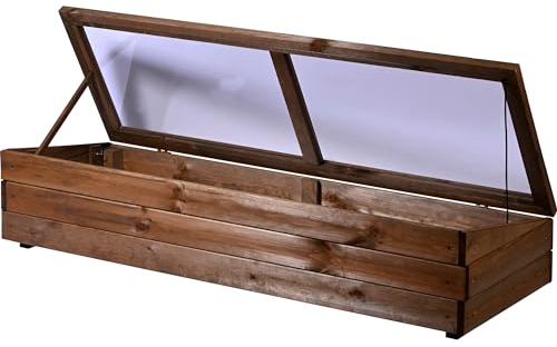 dobar® Frühbeet-Aufsatz aus Holz für Hochbeete - Frühbeet-Kasten mit Folie - 117 x 40 x 26 cm - Dunkelbraun