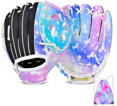 PAMAID Kids Baseball Glove Softball Gloves for Girls, Baseball Mitts with Drawstring Bag, Teeball Gloves for Training and Beginner,Left Hand Gloves, Right Hand Throw