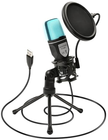 RIKSOIN USB Microphone PC, RGB Gaming Microphone Condenser - Entry Level Device for PC Mobile Phone, PS4, PS5, Podcast, Recording, Streaming, Omnidirectional Microphone, Professional Noise Reduction