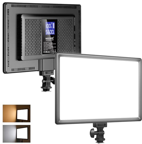 NEEWER 192LED Luz de Video 20W DSLR Cámara Bicolor Ultra Delgada Regulable Panel de Iluminación con 8000mAh Batería Litio Incorporada 3200-5600K CRI97+ para Fotografía Live Streaming Videoconferencia
