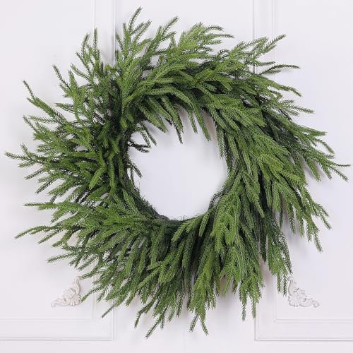 Real Touch - Ghirlanda natalizia artificiale in pino norfolk, 61 cm, per porta d'ingresso, parete, finestra, decorazione natalizia