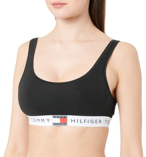 Tommy Hilfiger Donna Bralette Unlined con Fascia con Logo, Nero (Black), L