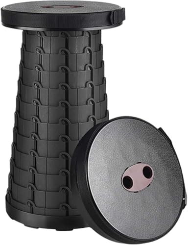 Camping Hocker, Tragbarer Faltbar Teleskophocker, Teleskop Leichte Klapphocker, Zusammenklappbar Teleskophocker, Höhenverstellbar Teleskop-Klapphocker, Outdoor Klapphocker für Angeln Wandern BBQ,Black