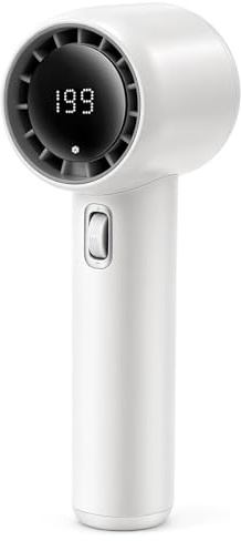 FunJEO Handfläkt 5 000 mAh – bärbar turbofläkt med 199 steg, 18 timmar. Körtid, USB-C uppladdningsbar, minifläkt med LED-display för resor, camping, festival, smink (GF02 vit)