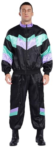 Jugaoge Män 80-tals outfit retro träningsoverall färgblock ränder sportdräkt joggingdräkt av jacka och långa byxor fitness gym kläder