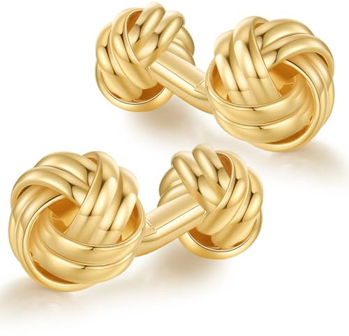 HONEY BEAR Knoten Twisted Manschettenknöpfe für Männer Hemd Hochzeit Geschäftsgeschenk (Shinny Gold)