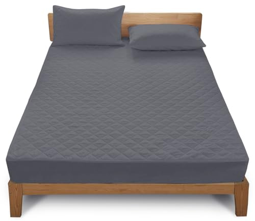 GC GAVENO CAVAILIA Double Mattress Protector 40cm Extra Deep | Anti Allergy Mattress Cover (137x190 Cm) | Quilted Mattress Pad Elasticated Bed Protector | Breathable Mattress Protector | Charcoal
