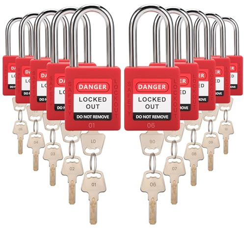 TOKCKYBL Lockout Tagout Locks Set | 10 Red OSHA-Compliant Safety Padlocks