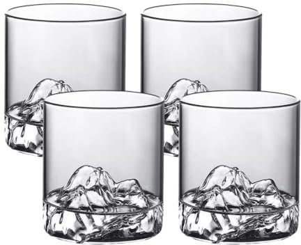 Lot de 4 verres à whisky en forme de montagne de style japonais – Verre transparent multi-usages pour cocktails, vin, jus de fruits, résistant à la chaleur et durable, cadeau pour la maison, le