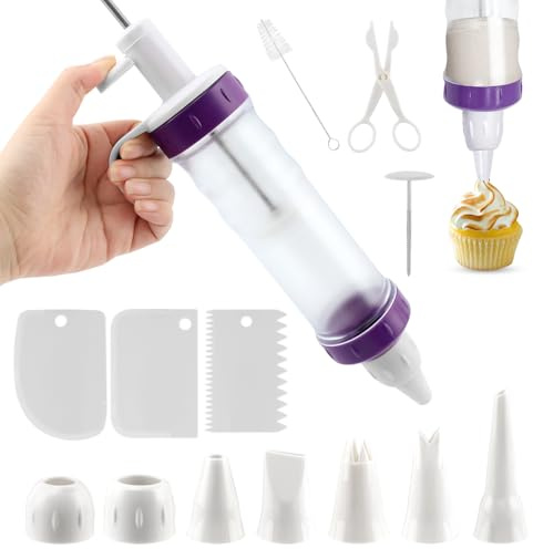 Donut Filler Injector, Cupcake Filler Tool Piping Kit, with 7 Icing Nozzles, 3 Cream Scrapers Frosting Piping Nozzles Kits, for Cake Cookie Baking