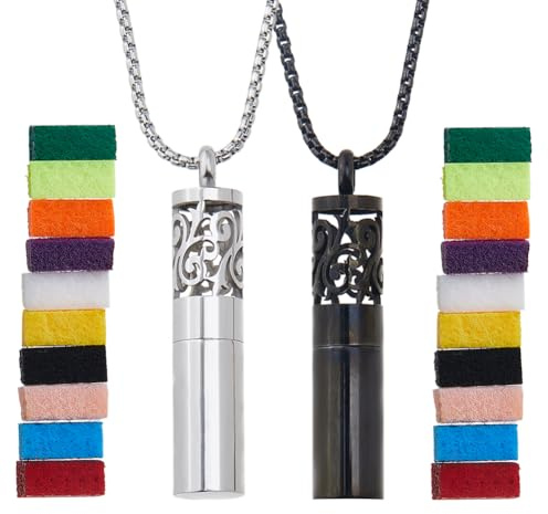 SUPERFINDINGS 2 Set 2 Färger Rostfritt Stål Kolumn Hänge Diffuser Eterisk Oljediffusor Hängande Parfymflaska med Utbytbara Parfymkuddar för Set, 55,5–55,6 cm