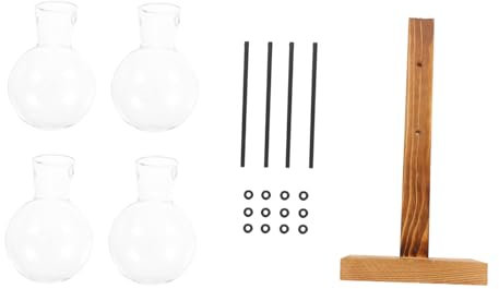 GRIRIW Glasvase Mit Holzgestell Für Hydroponik-Pflanzen Klare Tischvase Für Wohnzimmer Oder Büro Dekorative Vase Für Blumen Und Pflanzen