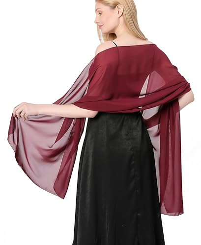 Etoles Femme Mariage Chales en Satin Echarpes Chic Longue Wrap Foulard en soie femmes châle Écharpe en soie Silk Scarf Women Chiffon Shawl (rouge foncé)