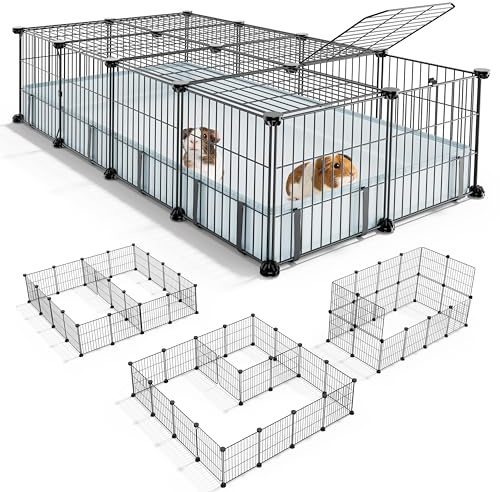 BUCATSTATE Guinea Pig Cages with Floor Mat, 20 Panels Guinea Pigs Playpen with Top Cover, Metal Rabbit Cage Indoor for Hedgehogs, Quail, Chickens (47 L x 24 W x 12 H)
