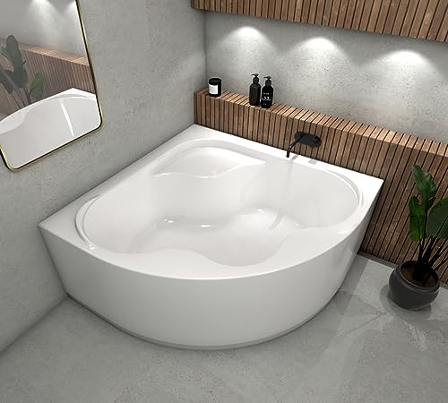 ECOLAM Baignoire d'angle SELMA 140x140cm + tablier | Baignoire thermale ecoThermoPro | pieds siphon + silicone