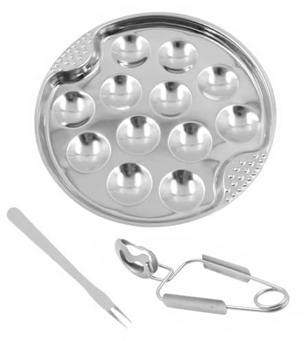 Hoite Snail Plate Seafood Tool Set, Stainless Steel Snail Bowl, Pan, Dinner Plate with Tongs Fork for Home Restaurant Hotel Accessories