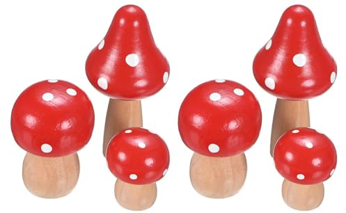 M METERXITY 2-Set Mushrooms 2.7/1.8/1.2 inch Wooden for Terrarium, Red