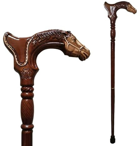 Bastone da passeggio intagliato a mano, manico ergonomico in legno fatto a mano, bastone da passeggio vintage in legno per uomini e donne - Bastone da passeggio unico alla moda per anziani (cavallo)