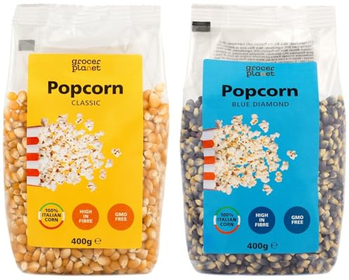 Grocer Planet - Mix Maïs a Pop Corn (800g) | 2 Sachets de 400g | Maïs Italien - MIX (Jaune Classique + Diamant Bleu)