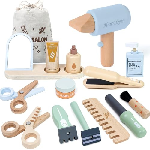 FIIOEOY Set da gioco per parrucchiere per bambini, set di giochi con asciugacapelli, ferro arricciacapelli e accessori per acconciatura per bambini, gioco di ruolo, regalo per bambini dai 3 4 5 6 7 8