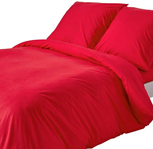 Homescapes 3-teiliges Perkal-Bettwäsche-Set rot aus 100% ägyptischer Baumwolle, 1 Bettbezug 240x220 cm & 2 Kissenbezüge 80x80 cm