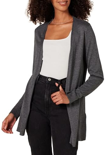 Amazon Essentials Women's Lightweight Long-Sleeve Open-Front Long Cardigan Sweater, Regular Fit, Charcoal Heather, XX-Large
