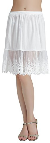 BEAUTELICATE Femme Jupon en Coton avec Dentelle Lingerie sous-Jupe sous-Robe Ivoire Noir Court Mi-Long Petticoat pour Marige Fille