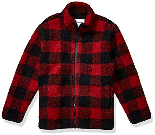 Amazon Essentials Jungen Sherpa-Jacke Mit Fleecefutter Und Durchgehendem Reißverschluss, Rot Exploded Buffalo Karo, 8 Jahre