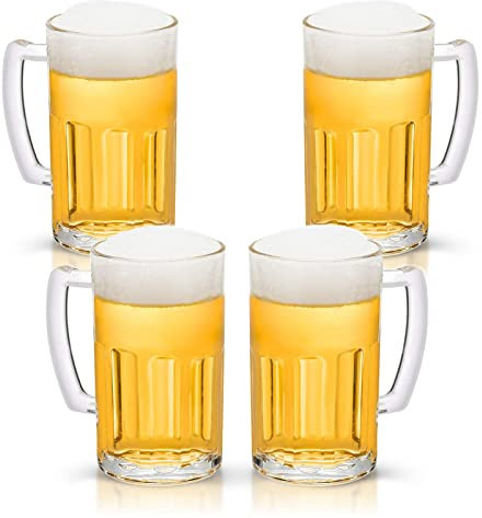 COKTIK 4 Pack Heavy Large Beer Glasses with Handle - 20 Ounce Glass Steins, Classic Beer Mug glasses Set
