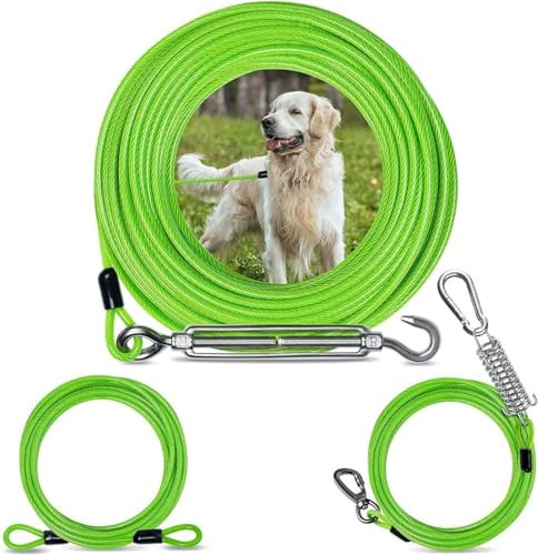 Cable de amarre resistente para perros de 60 pies, sistema de carrito para perros a prueba de óxido con corredor de perros para patio y campamento, cable grande para perros de hasta 250 libras