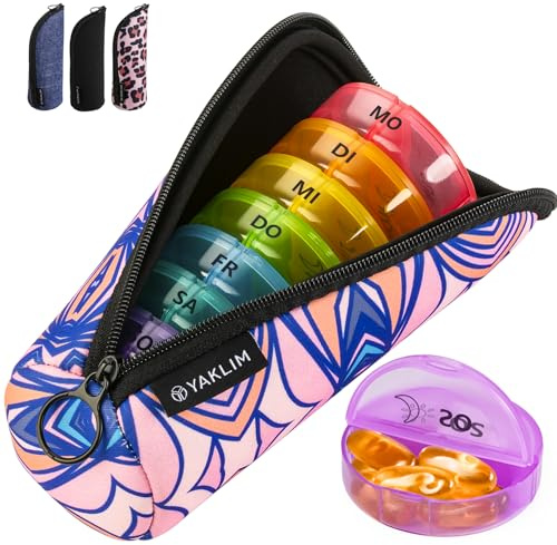 Weekly Pill Organiser 2 Times A Day, Pill Boxes 7 Day with Zipper Neoprene Case for Travel for Easy of Use, Round Medicine Storage Box, Tablet Organiser for Vitamin Fish Oils Supplement (Pink)
