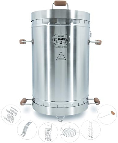 EL BARRIL 45LB Premium Stainless Steel Barrel Charcoal Grill Smoker Combo - Portable Vertical BBQ Barrel Smoker with Even Heat, Juicy Flavor, Rust Resistant for Camping, Patio, Tailgating & Family BBQ