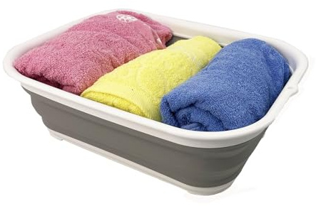 SAMMART 12L (3.17 Gallon) Collapsible Tub - Foldable Dish Tub - Portable Washing Basin - Space Saving Plastic Washtub (1, White/Grey)