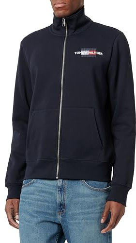 Tommy Hilfiger Herren Sweatshirt mit Reißverschluss Flag Embro Stehkragen, Blau (Desert Sky), 3XL