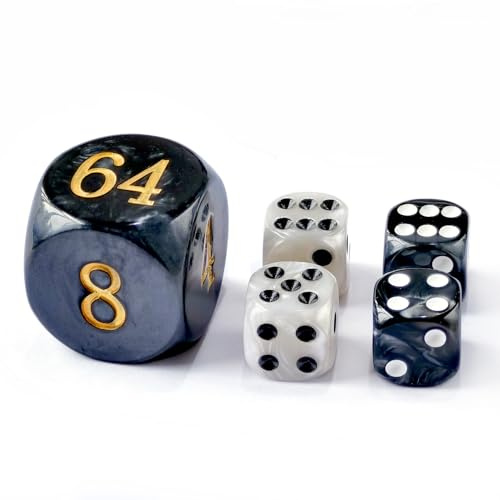 Set di 5 dadi da backgammon da 30 mm, cubi grandi per raddoppiare backgammon da 30 mm, 4 dadi da 16 mm (nero/bianco marmorizzato)