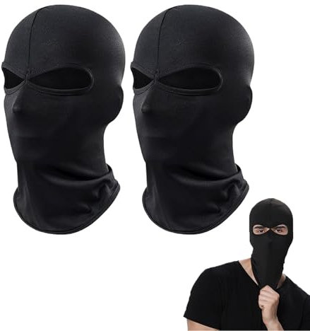 SEFIRST 2 Stücke Sturmhauben mit 2 Löchern, Motorrad Gesichtshaube Skimaske Hals Gaiter für Damen und Herren, Kühlung Balaclava UV Schutz Atmungsaktiv Maske für Radfahren Sports,Einheitsgröße(Schwarz)