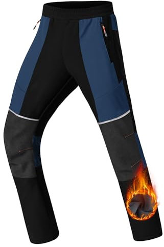 Zoofly Softshellhose Kinder Gefüttert Thermohose Jungen Wasserdicht Skihose Mädchen Winter Outdoor Hosen Warm Snowboardhose Schwarz+Dunkelblau 134-140