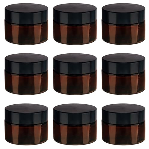 9 st 30 ml bärnstensfärgade glas gräddburkar små burkar med lock, reseprover låda