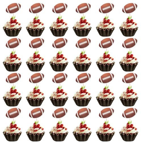 24pcs Rugby Cupcake Toppers, Football Cake Topper Football Themed Cupcake Picks Party Decorations Rugby Ball Cake Topper Football Sports Cupcake Dessert Picks for Birthday Party