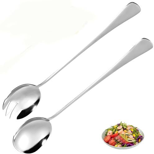 Salatbesteck Set aus Edelstahl,28 cm Servierlöffel und Salatgabel, Hochglanzpoliertes Vorlegebesteck für Salat, Nudeln und Dessert, Ideal für Familie, Picknick, Camping, Hotels und Restaurants