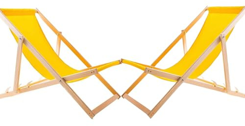 WOODOK Liegestuhl Klappbar - Gartenliege Klappbar bis 120kg, Sonnenliege aus Buchenholz ohne Armlehne (2X Gelb)