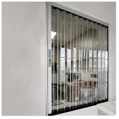 Puerta corredera de acordeón con vidrio acrílico transparente, diseño plegable con cerradura para división de habitación y privacidad