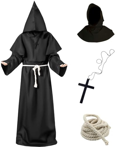 Kitimi Monk Costume Adult, Hooded Monk Robe Costume Medieval Costume Men, Renaissance Priest Robe Monk Carnival Costumes for Fancy Dress Halloween Carnival