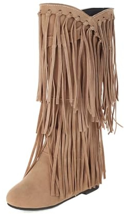 Elyffany Womens Fringe Western Boots Fashion Hidden Heel Knee-high Boots