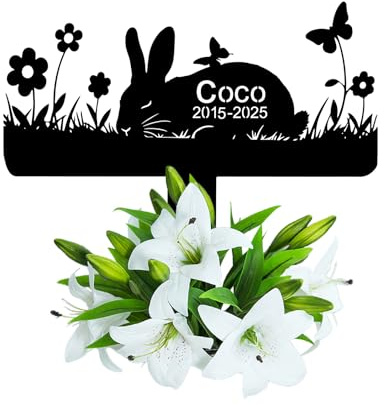 Wondramble Grabstein Kaninchen für Draußen,grabschmuck Kaninchen wetterfest,gartenstecker,gedenktafel,Edelstahl grabstecker personalisiert