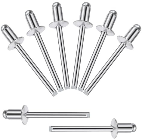 Songella Rivetti Ciechi in Alluminio da 5 x 6 mm Rivetti Pop Rivetti Ciechi a Estremità Aperta con Impugnatura in Alluminio e Mandrino in Acciaio 100 Pezzi (Argento)