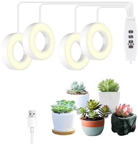 Luz de Cultivo para Plantas de Interior - Lámpara De Cuatro Cabezas Con Temporizador,Cable Largo de 2.1 m Luz de Cultivo para Plantas de Interior,Para Estantería Invernadero Suelo Acuario Jardín