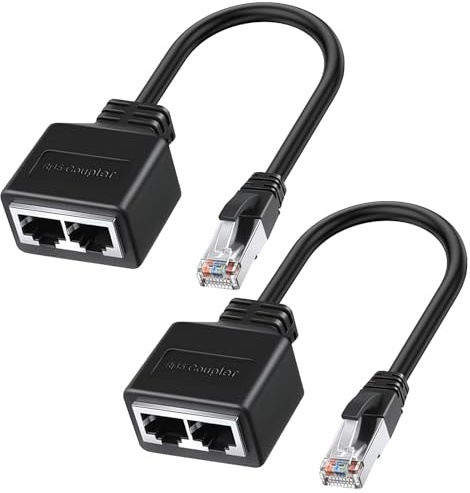 Kioylmo Duplicador Rj45 Ethernet Splitter 1 a 2 Adaptador Cable Compatible con Cat5 Cat5e Cat6 Cat7, Ladrón Ethernet Extensor De Red Repetidor para Ordenador Router TV Switch (2 Piezas)