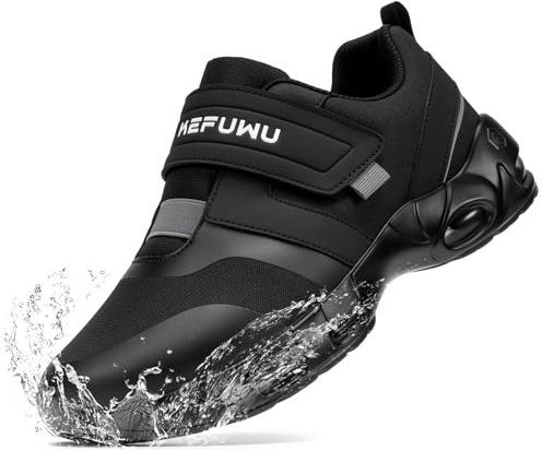 KEFUWU Waterproof Diabetic Shoes for Men Wide Black Slip On Walking Shoes Kitchen Chef Restaurant Swollen Feet Food Service Work (9.5 Wide Man, Black)